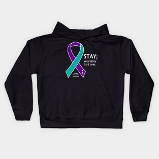 Suicide prevention: Stay ribbon, white type Kids Hoodie